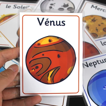 11Pcs חלל מערכת השמש היקום צרפתית למידה המילה Flashcard מונטסורי מוקדם חינוך ילדים צעצוע ילדים משחק בכיס כרטיס