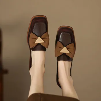 2023 טרנד חדש יחיד נעלי אופנה משרד העקב עבה בוהן מרובע קשת רדוד הפה מרי ג ' יין נשים טלאים להחליק על נעליים