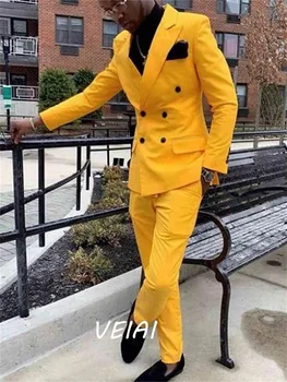 2023 צהוב הפנאי עסק חתונה, חליפות גברים קו שני בעלות אביב קיץ Mens חליפה 2 חלקים(ז ' קט+מכנסיים) traje גבר