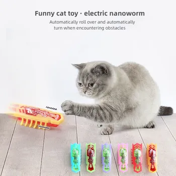 2PCS מחמד אינטראקטיבי באג חשמלי חתול צעצוע מברשת שיניים חשמלית תולעת מיקרו-ננו תולעת מכשול אוטומטי Flip משעשע חתול צעצוע