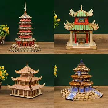 3D פאזל עץ מגדל אייפל בייג ' ינג המקדש Yueyang Tower מודל בניית ערכות פאזלים צעצועים חינוכיים לילדים מתנות