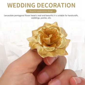 50 יח ' משי ורדים מלאכותיים חתונה, סרטוני חתונה קישוט פרח הראש (זהב)