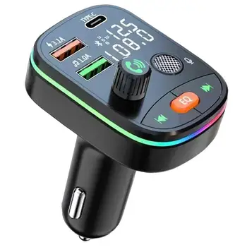 Bluetooths משדר FM לרכב 7 צבע LED Backlit Bluetooths המכונית מתאם עם QC3.0 טעינה QC3.0 וחכם כפול יציאות USB