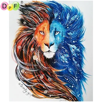 DPF 5D סיבוב מלא יהלומים רקמה רקמה קסם כחול צהוב אריה יהלום ציור תפר צלב יהלומים פסיפס עיצוב אמנות
