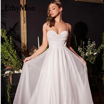 Ethymon אטרקטיבי ללא כתפיות, רצועות ספגטי שמלות חתונה עבור כלה טול נצנצים פשוט Vestido De Casamento אישי