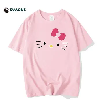 Kawaii חמוד Sanrio Hellokitty שרוול קצר חולצת כותנה טהורה חופשי תכליתי מתנות יום הולדת לחברה מתנות צעצועים עבור בנות