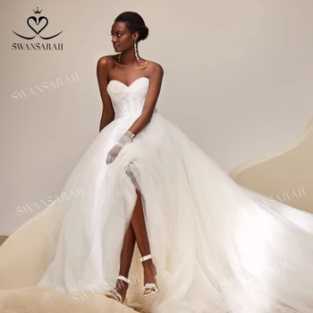 SwanSarah מתוקה שמלת החתונה 2023 קריסטל אופנה לבנות ויפות קשת קו רכבת בית משפט נסיכה שמלות כלה M189 Vestido De נוביה