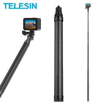 TELESIN 116cm סיבי פחמן חדרגל Selfie מקל להארכה עם 1/4 בורג לgopro Hero 10 9 8 7 6 Insta360 אוסמו פעולה המצלמה