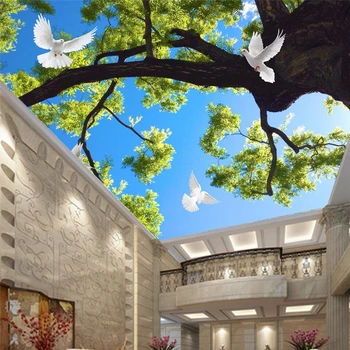 wellyu טפט מותאם אישית 3d חלום ירוק יער השמיים יונה תקרת חדר השינה זניט обои 3d טפט הנייר דה parede פארא-קוורטו.