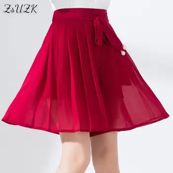 ZUZK קיץ נשים רזות שיפון קצרים קוריאנית גבוהה המותניים שרוכים רופף רחב הרגל קצרה SKorts מכנסיים מגניבים