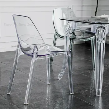אירופה מעצב שקוף האוכל כיסאות קריסטל תוספות איפור כסא חדר אוכל ריהוט מודרני משענת כיסא האוכל