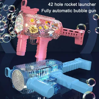 בועות סבון, אקדח טילים 69 חורים מכונת בועות, אקדח משגר אוטומטית מפוח סבון צעצועים לילדים ילדים מתנה Pomperos צעצועים