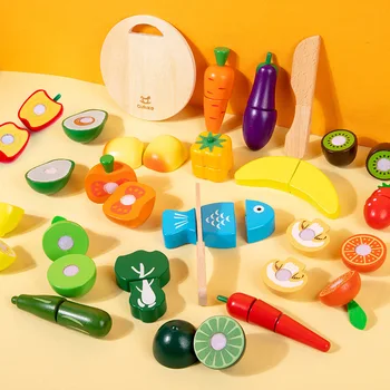 הדמיית מטבח, צעצועים מעץ חיתוך פירות ירקות צעצועי עץ קלאסי משחק מונטסורי צעצועים חינוכיים לילדים