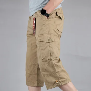 הקיץ אורך המכנסיים גברים אוברול כותנה רב בכיס מכנסי קאפרי חם Brches צבאיים קצרים בתוספת גודל 5XL