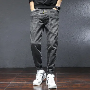 זכר פשוט מכנסיים ישר גבוהה המותניים ג 'ינס רופף מזדמן מ-5XL עיצוב באיכות כל-התאמה נוח סטודנטים גברים ג' ינס יומי C0020