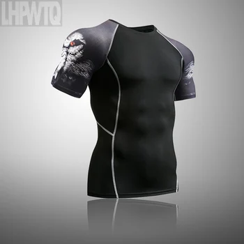 חדש כושר MMA חולצת ריצה גברים Rashguard זכר שרוול קצר חולצה פיתוח גוף גברים גולגולת הדפסה 3D חולצה חולצות