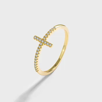 מעולה הטבעת לנשים אמיתי כסף S925 לנצח צלב מצופה יהלומים קטנים אופנה מסיבת אירוסין מתנות תכשיטים
