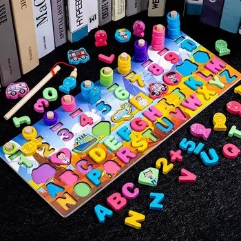 עץ מונטסורי צעצועים אלפבית מספר כושר למידה פאזל בגיל הרך חינוך מתנות יום הולדת לפעוטות
