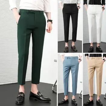 קיץ גברים דק חליפת מכנסיים אופנה קוריאנית המשרד לעסקים אופנת רחוב בגדי גברים מזדמנים חופשי מוצק ישר מכנסיים A115